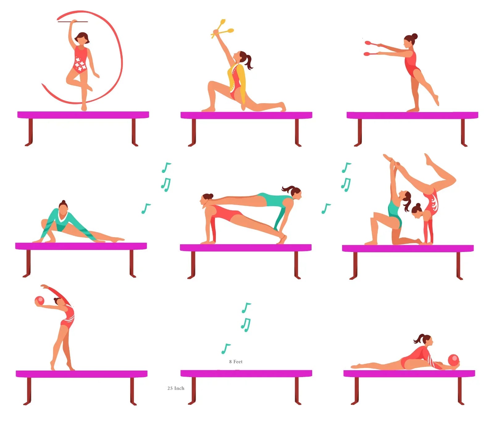 Athletic Bar 8ft Adjustable Acrobatic Tube Beam, High/Low Floor Balance Beam Gymnastics Equipment for Kids/Adults Gymnastics Beam for Gymnastics Competition Training Practice fine Yoga Stretching Pink
